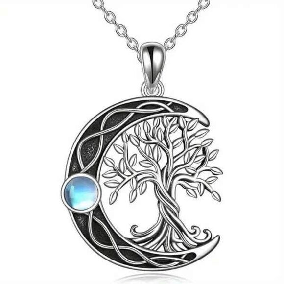 Crescent Moon & Tree Of Life Moon Stone Pendant - Picture 2 of 3